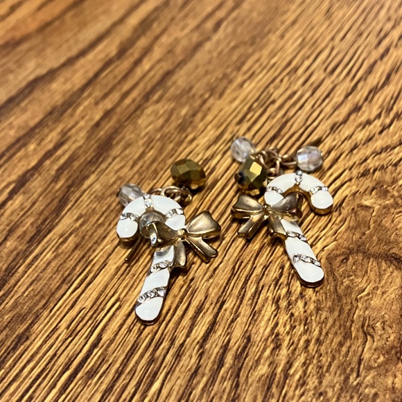 Gold and White Candy Cane Earrings - Picture 2 of 2
